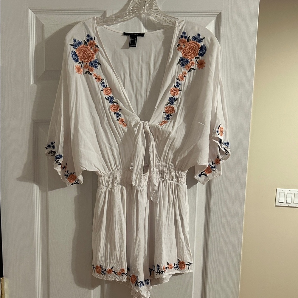 Floral Embroidered White Romper